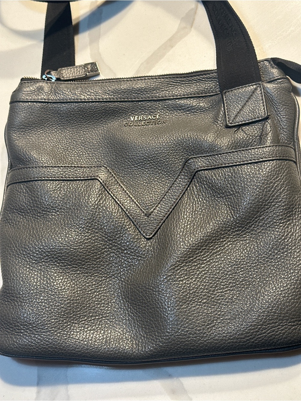 Versace Collection Men’s  or Women Black Leather Crossbody Bag